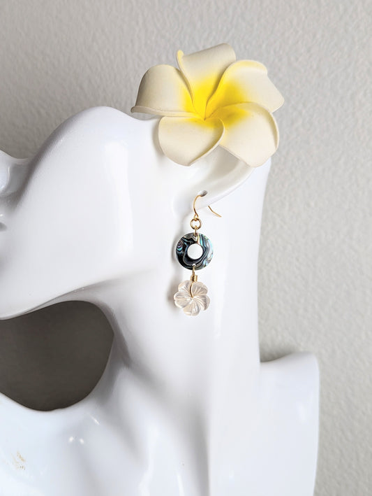 Mini Abalone Hoops with Mother of Pearl Flowers